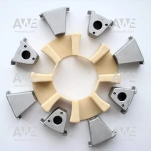 Centaflex H Size 045 _ CF-H-045 Elastic element Torsionally stiff coupling with heavy duty performance. For resonance-free operation of diesel-hydraulic drives. Based on a flexible element of heavy-duty elastomer with built-in aluminum or steel bushes. Especially powerful and compactly dimensioned design with high torsional stiffness. Dampens torsional vibrations and shocks and compensates high axial as well as moderate radial and angular misalignments. At the same time very durable and economical. Oil-resistant and suitable for extremely high temperatures. Used in excavators: CATERPILLAR – CAT KOMATSU HITACHI HYUNDAI KOBELCO DOOSAN VOLVO CASE JCB YANMAR etc. Often found with DEUTZ and PERKINS engines