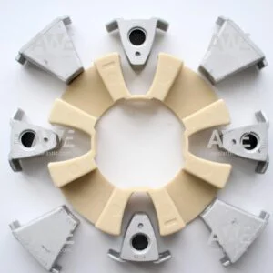 Centaflex H Size 110 _ CF-H-110 Elastic element Torsionally stiff coupling with heavy duty performance. For resonance-free operation of diesel-hydraulic drives. Based on a flexible element of heavy-duty elastomer with built-in aluminum or steel bushes. Especially powerful and compactly dimensioned design with high torsional stiffness. Dampens torsional vibrations and shocks and compensates high axial as well as moderate radial and angular misalignments. At the same time very durable and economical. Oil-resistant and suitable for extremely high temperatures. Used in excavators: CATERPILLAR – CAT KOMATSU HITACHI HYUNDAI KOBELCO DOOSAN VOLVO CASE JCB YANMAR etc. Often found with DEUTZ and PERKINS engines