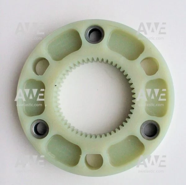 BoWex-48-FLE-PA-flange-Ø155-DOØ125-Z3XØ13-2 Original – genuine KTR BoWex FLE-PA coupling flange/element BoWex FLE-PA couplings are torsionally rigid. Coupling flange is curved-tooth. Consisting of the material combination nylon/steel for diesel engine drives in combination with hydraulic pumps. The FLE-PA adapter flange consists of fibre-glass reinforced polyamide having a high mechanical strength and thermal stability. Steel hub of the coupling have an external curved toothing . BoWex FLE-PA couplings allow for an extremely short installation. It is easy to assemble with no need for additional alignment tools.